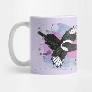 A watercolor drawing of a flying magpie Mug